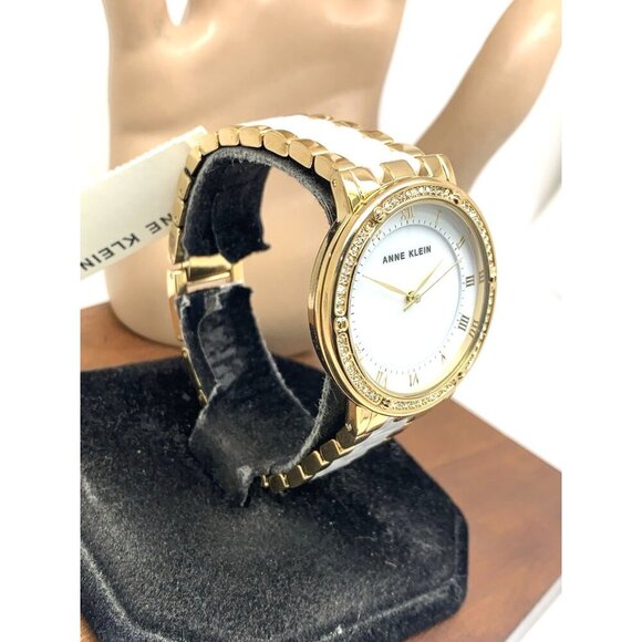 Anne Klein Women\'s Watch AK/3994 Quartz MOP Dial White Ceramic Gold Steel 36mm